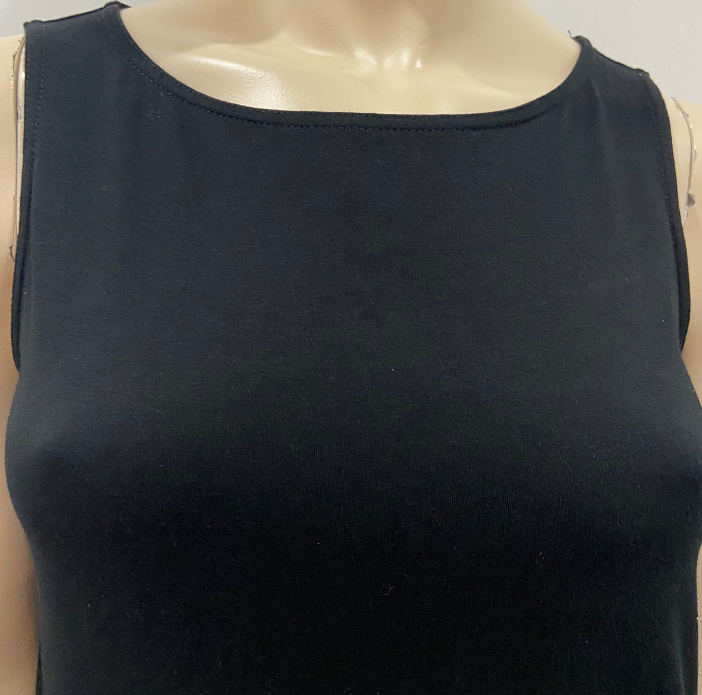 EILEEN FISHER Black Jersey Stretch Round Neck Sleeveless Camisole Vest Tank Top