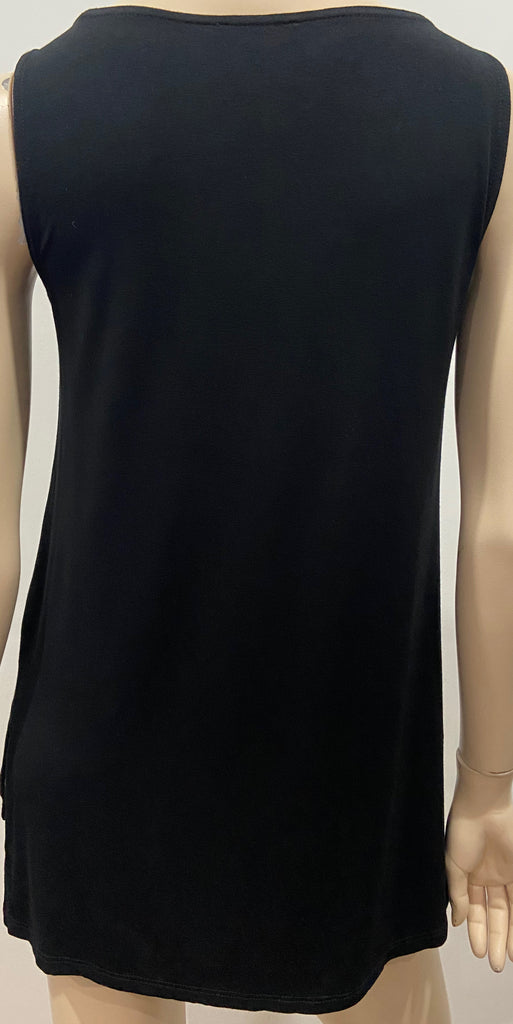 EILEEN FISHER Black Jersey Stretch Round Neck Sleeveless Camisole Vest Tank Top