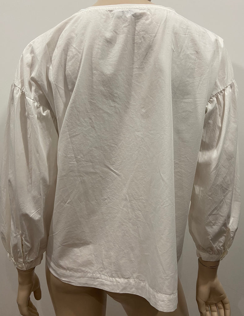 CLOSED Winter White SALMA 100% Cotton Round Neck 3/4 Sleeve Blouse Shirt Top XS