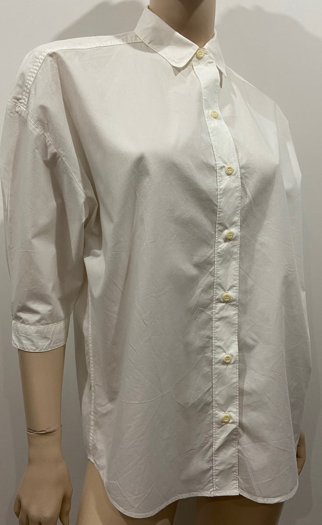 MIH JEANS White Cotton Collared 3/4 Sleeve Wide Fit Oversize Blouse Shirt Top XS
