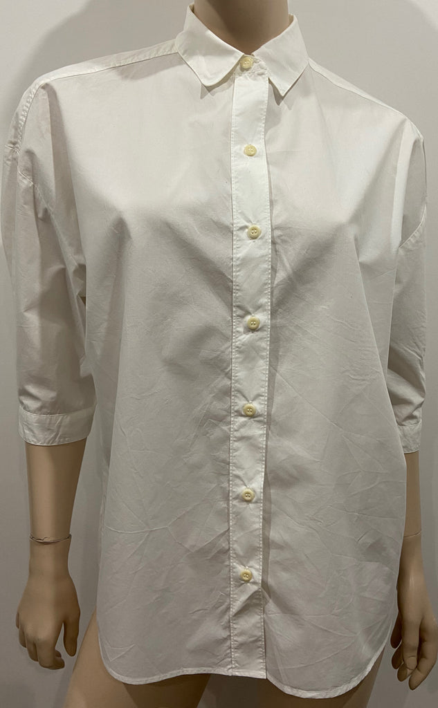 MIH JEANS White Cotton Collared 3/4 Sleeve Wide Fit Oversize Blouse Shirt Top XS