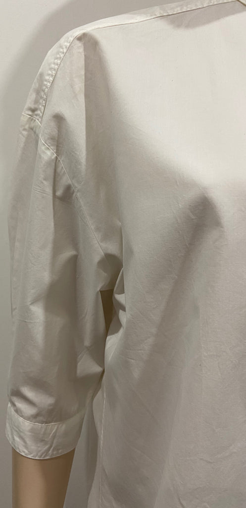 MIH JEANS White Cotton Collared 3/4 Sleeve Wide Fit Oversize Blouse Shirt Top XS