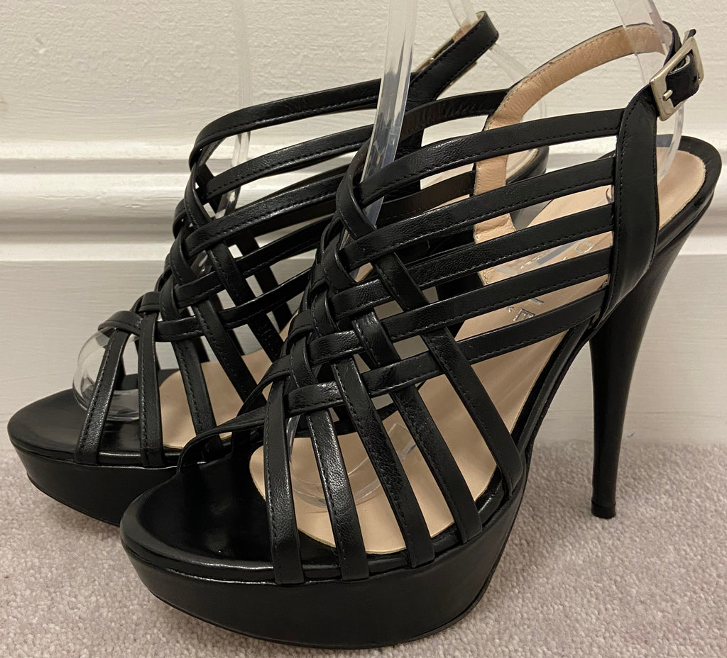 DANIEL Black Leather Open Toe Platform Strappy High Stiletto Sandals Shoes - NEW!