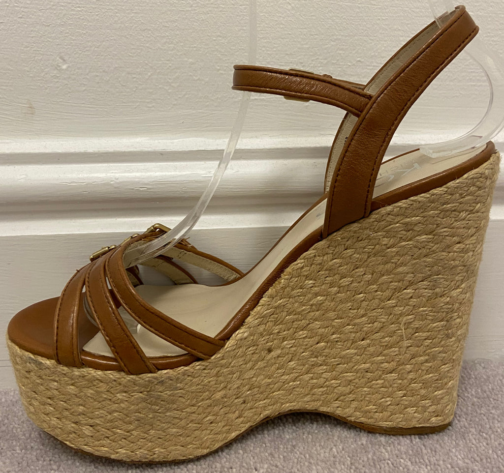 KORS MICHAEL KORS Tan Leather Open Toe Jute Wedge Platform Sandals Shoes 5.5