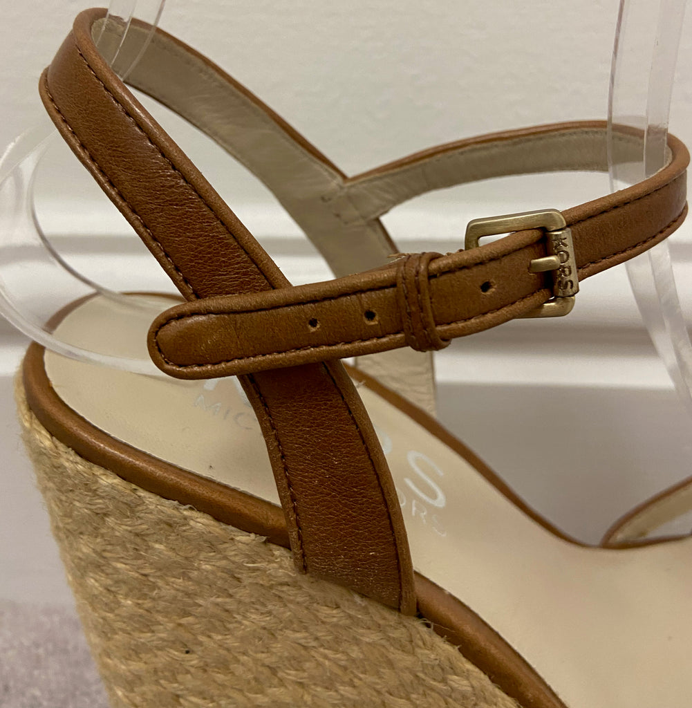 KORS MICHAEL KORS Tan Leather Open Toe Jute Wedge Platform Sandals Shoes 5.5