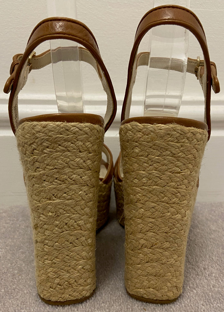 KORS MICHAEL KORS Tan Leather Open Toe Jute Wedge Platform Sandals Shoes 5.5