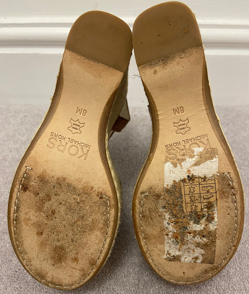 KORS MICHAEL KORS Tan Leather Open Toe Jute Wedge Platform Sandals Shoes 5.5