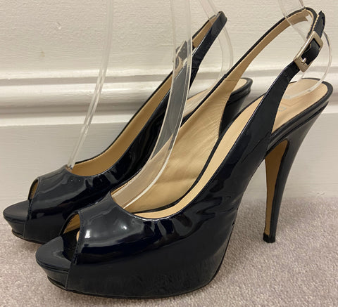 PRADA Black Patent Leather Strappy Mid Height Stiletto Sandals Shoes EU39 UK6