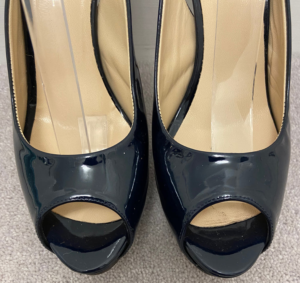 DANIEL Navy Blue Leather Patent Open Toe Platform High Stiletto Sandal Shoes UK5
