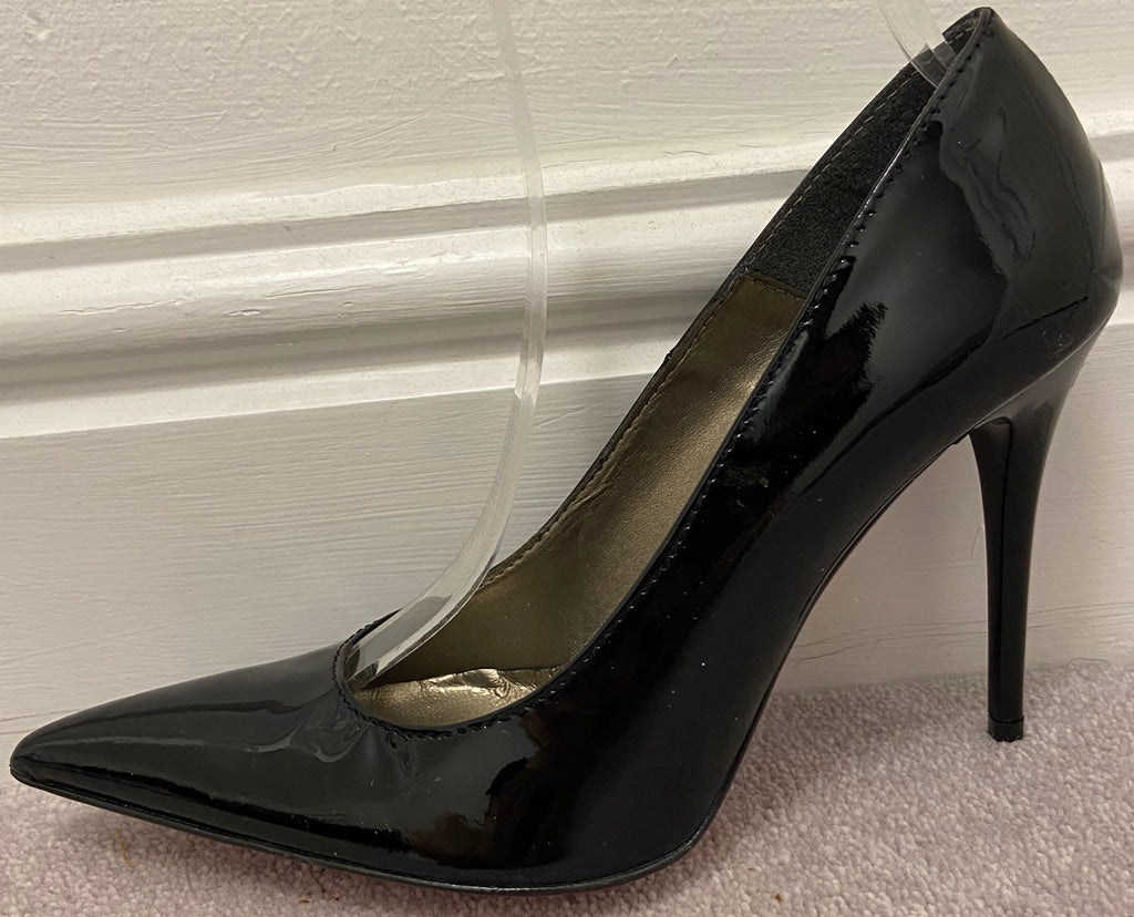DANIEL Black Leather Patent Pointed Toe High Stiletto Pumps Court Shoes NEW! UK5