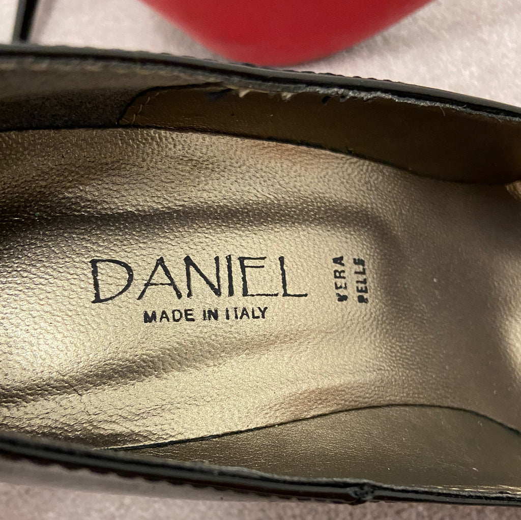 DANIEL Black Leather Patent Pointed Toe High Stiletto Pumps Court Shoes NEW! UK5