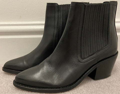 OPENING CEREMONY Black Leather Brass Zip Detail Wedge Ankle Boots EU40 UK7