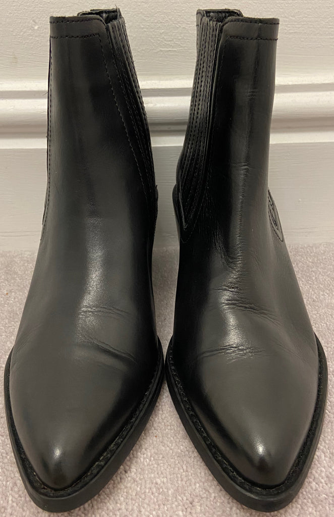 KURT GEIGER LONDON Black Leather Pointed Toe Block Heel Chelsea Ankle Boots UK 5