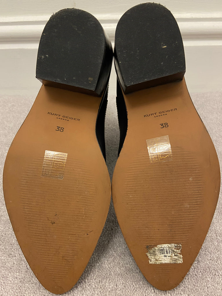 KURT GEIGER LONDON Black Leather Pointed Toe Block Heel Chelsea Ankle Boots UK 5