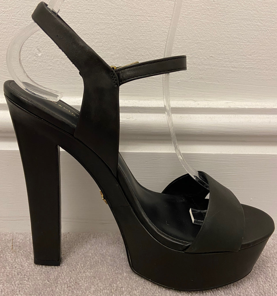 KG KURT GEIGER Black Leather Open Toe Platform Block Heel Sandals Shoes EU38 UK5