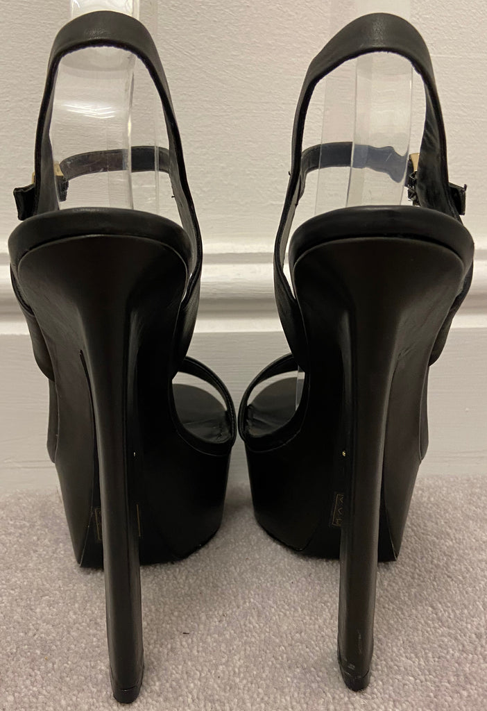 KG KURT GEIGER Black Leather Open Toe Platform Block Heel Sandals Shoes EU38 UK5