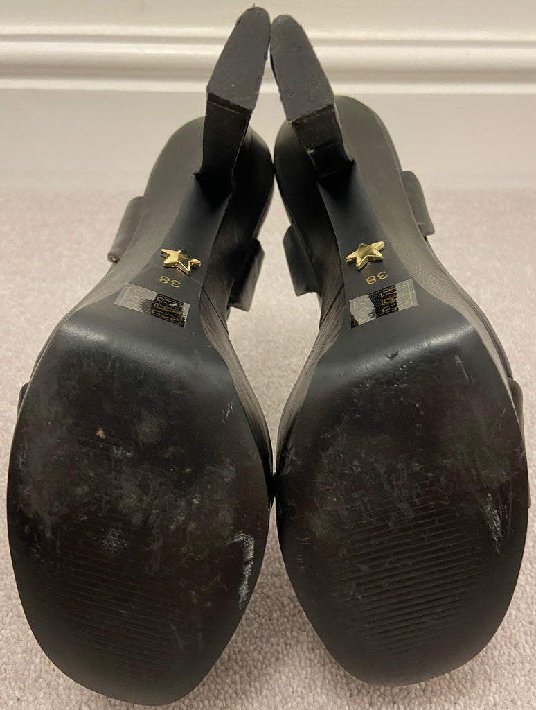 KG KURT GEIGER Black Leather Open Toe Platform Block Heel Sandals Shoes EU38 UK5