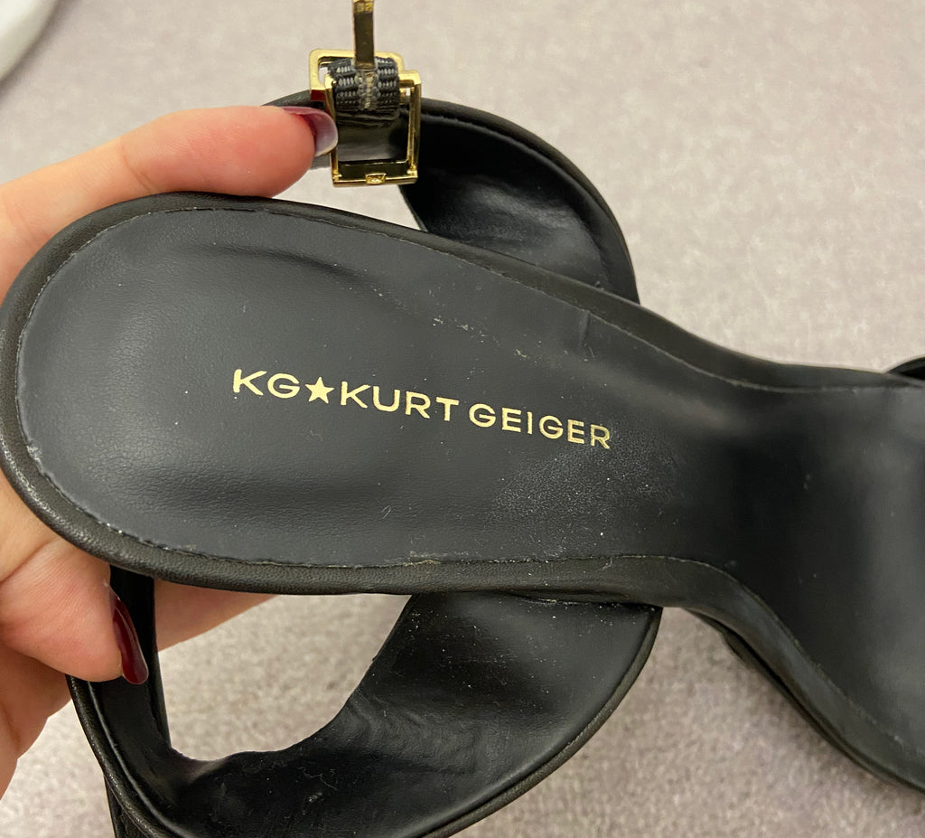 KG KURT GEIGER Black Leather Open Toe Platform Block Heel Sandals Shoes EU38 UK5