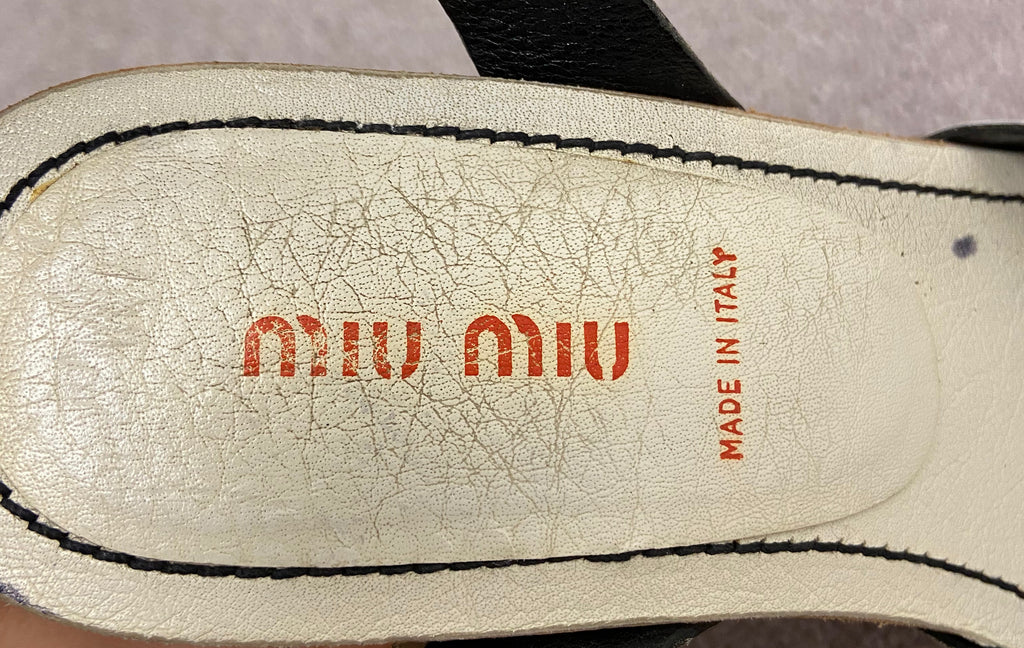 MIU MIU Cream Leather Open Toe Cork Platform Wedge Heel Sandals Shoes EU38 UK5