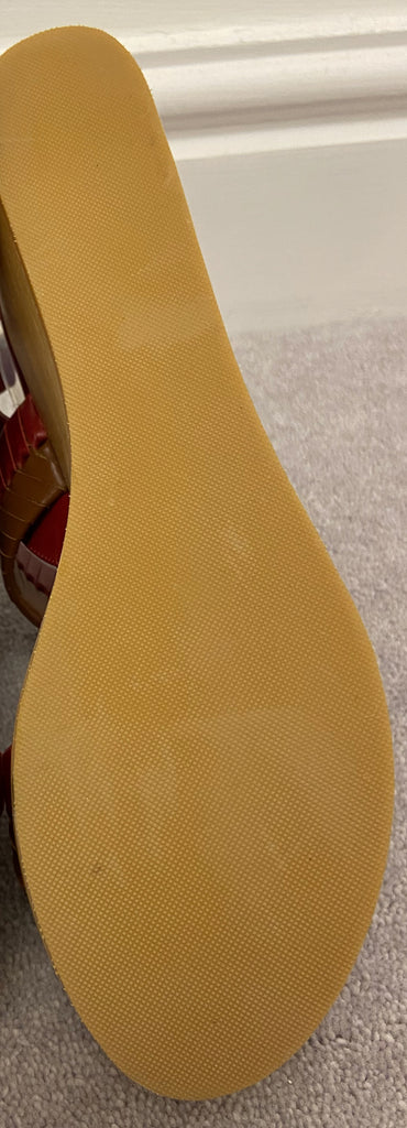 WHISTLES Rust Red & Brown Leather Wooden Platform Wedge Sandals Shoes EU 38 UK5