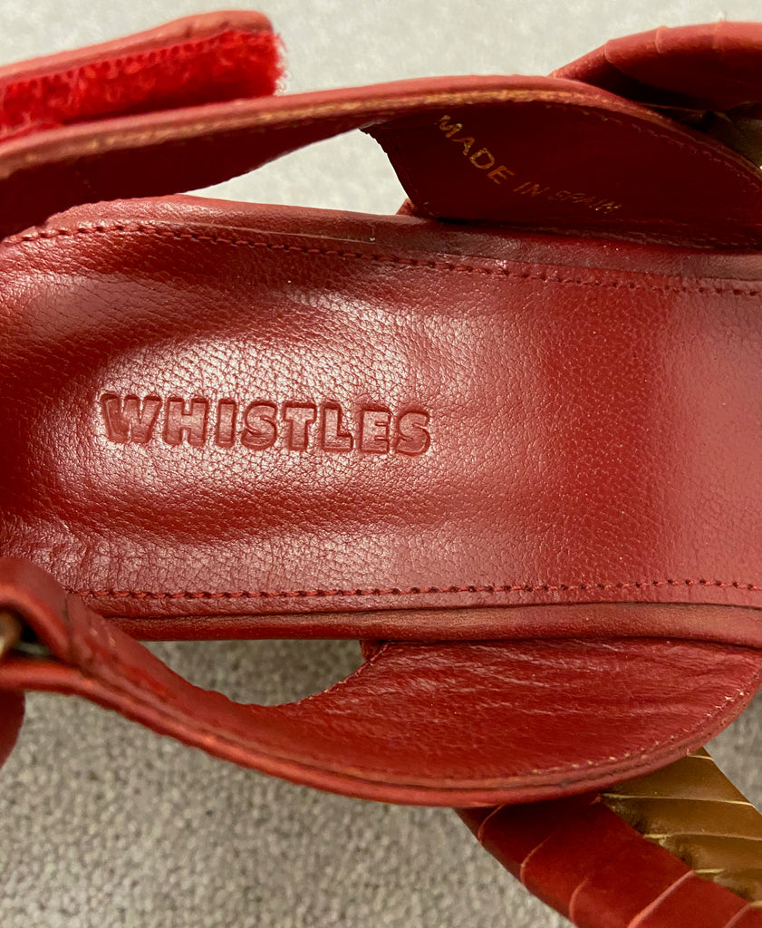 WHISTLES Rust Red & Brown Leather Wooden Platform Wedge Sandals Shoes EU 38 UK5