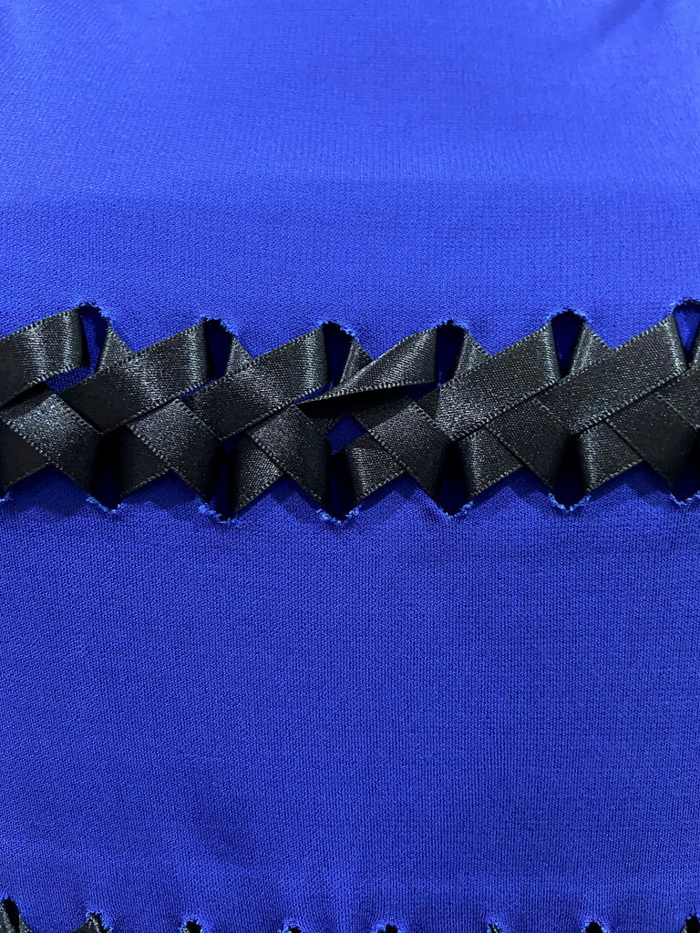 JEAN PAUL GAULTIER FEMME Royal Blue w Black Ribbon Detail Short Sleeve Dress UK8