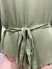 ALESSANDRO DELL' ACQUA Green Silk Chiffon Jewel Beaded Belted Blouse Top 44 UK12
