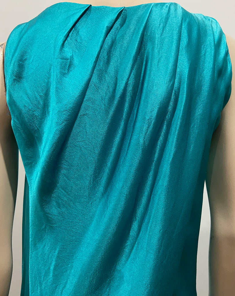 ALBERTA FERRETTI Blue Sheen Silk Round Beaded Neckline Sleeveless Dress UK12