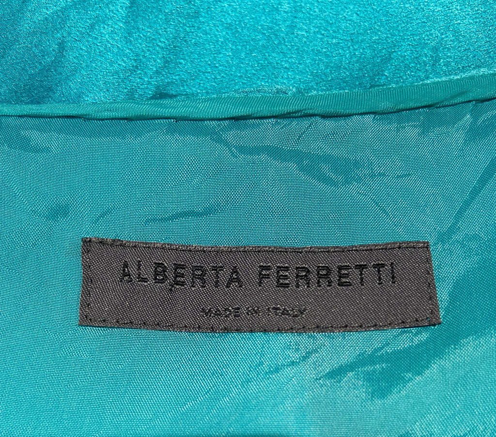 ALBERTA FERRETTI Blue Sheen Silk Round Beaded Neckline Sleeveless Dress UK12