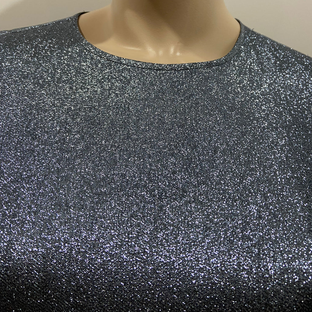 STELLA MCCARTNEY Blue Metallic Silk Blend Rib Trim Jumper Sweater Top 40 UK10
