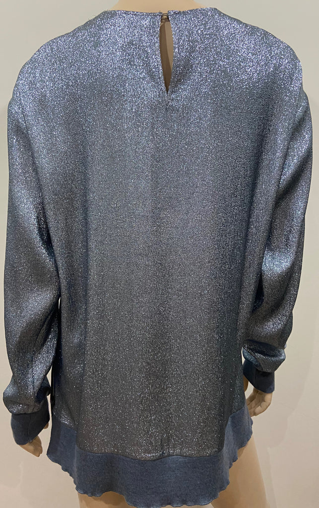 STELLA MCCARTNEY Blue Metallic Silk Blend Rib Trim Jumper Sweater Top 40 UK10