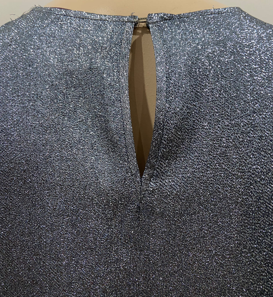 STELLA MCCARTNEY Blue Metallic Silk Blend Rib Trim Jumper Sweater Top 40 UK10