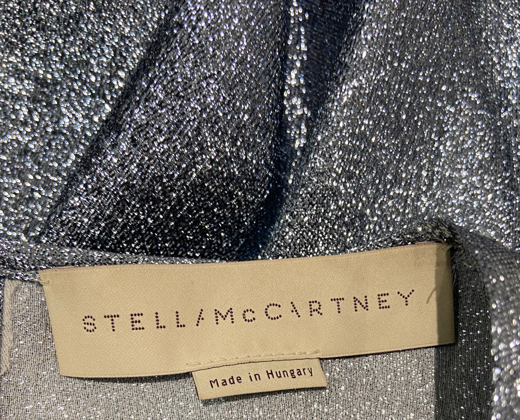 STELLA MCCARTNEY Blue Metallic Silk Blend Rib Trim Jumper Sweater Top 40 UK10