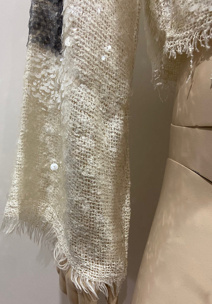 AVIU Cream Cotton Blend Sequin Detail Loose Knit Oversize Jumper Sweater Top 40