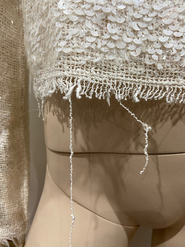 AVIU Cream Cotton Blend Sequin Detail Loose Knit Oversize Jumper Sweater Top 40