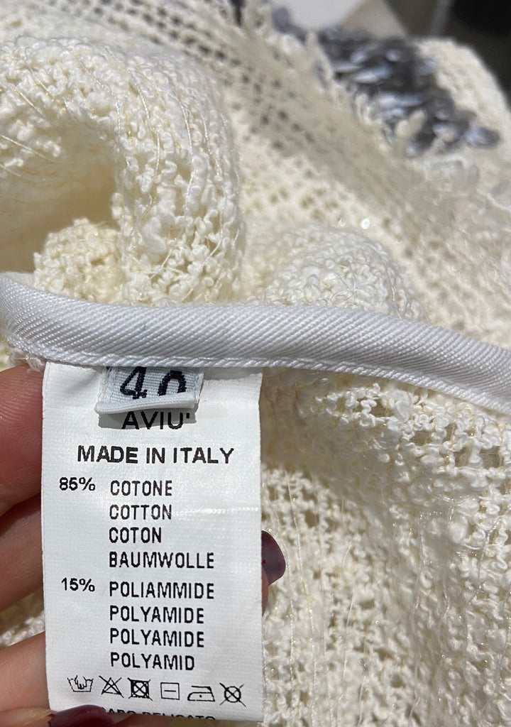 AVIU Cream Cotton Blend Sequin Detail Loose Knit Oversize Jumper Sweater Top 40