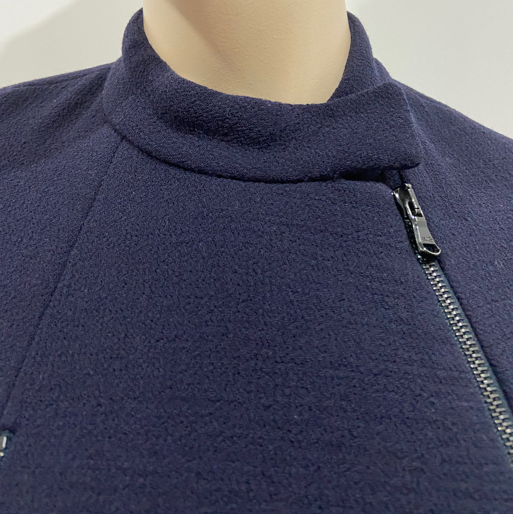 3.1 PHILLIP LIM Navy Blue Textured Virgin Wool & Black Sheen Blazer Jacket UK12