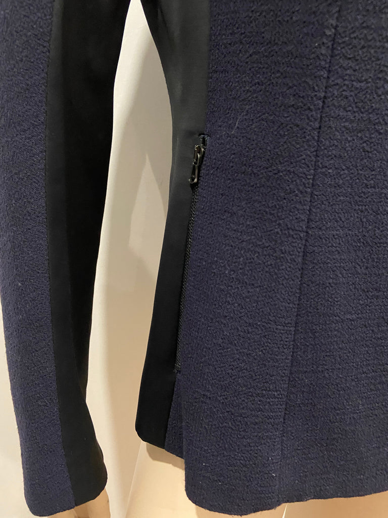 3.1 PHILLIP LIM Navy Blue Textured Virgin Wool & Black Sheen Blazer Jacket UK12