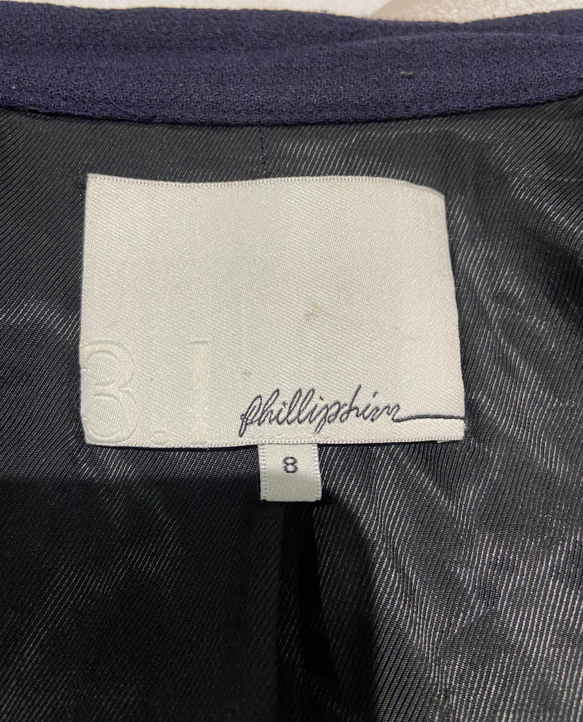 3.1 PHILLIP LIM Navy Blue Textured Virgin Wool & Black Sheen Blazer Jacket UK12