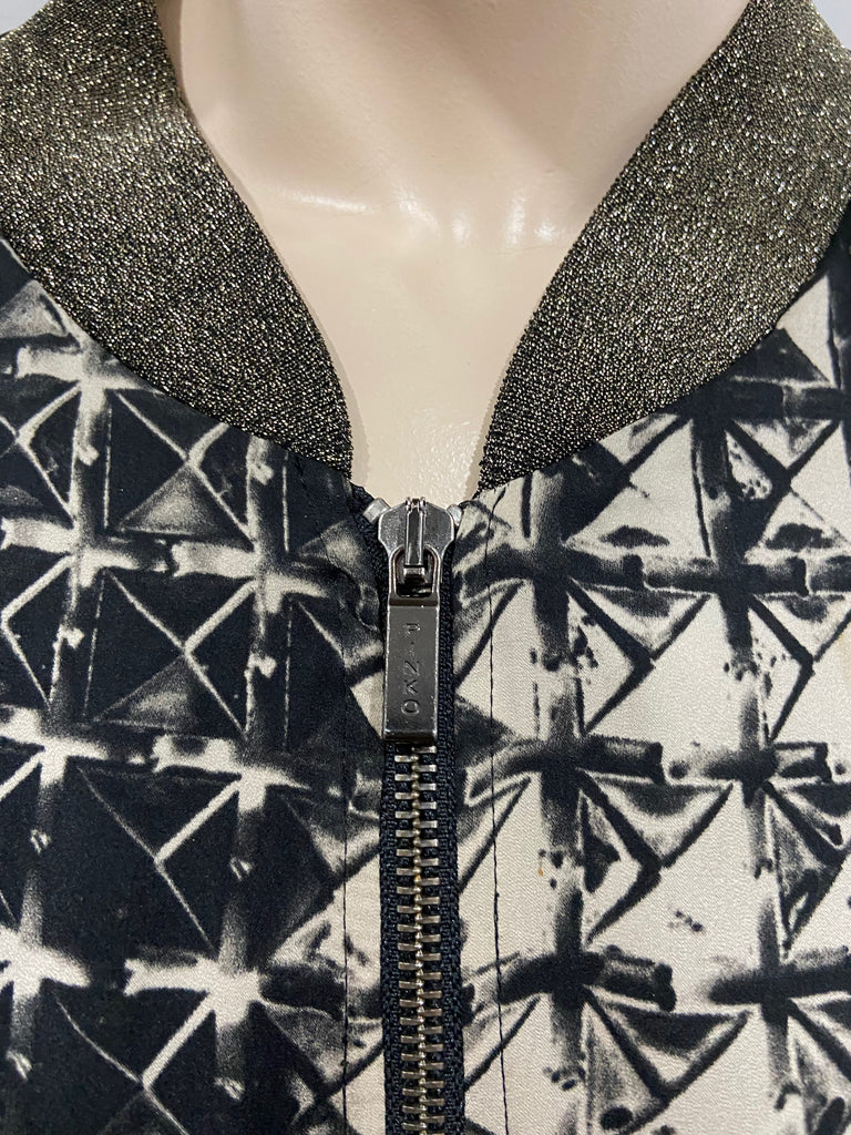 PINKO Black & Cream Geometric Print Zipper Front Lightweight Bomber Jacket UK14