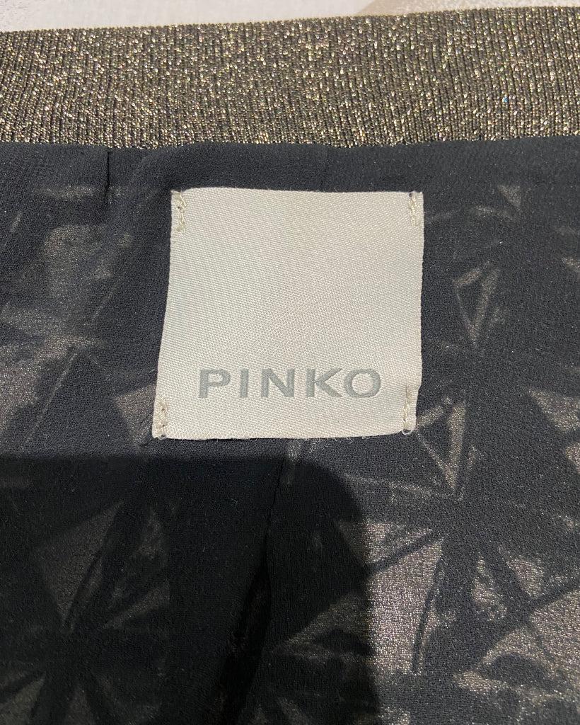 PINKO Black & Cream Geometric Print Zipper Front Lightweight Bomber Jacket UK14