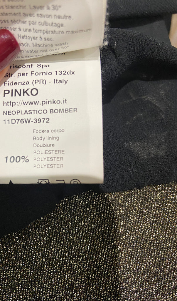 PINKO Black & Cream Geometric Print Zipper Front Lightweight Bomber Jacket UK14