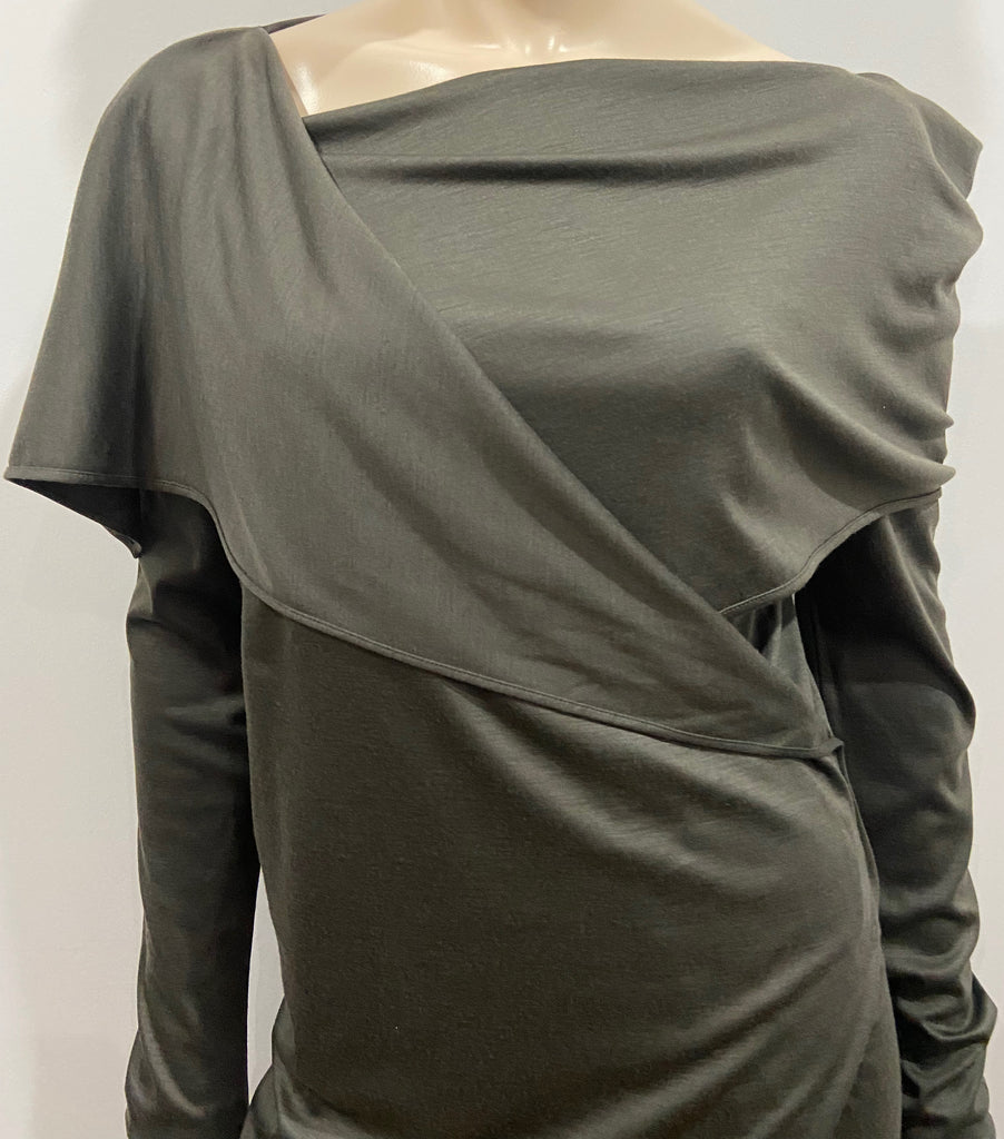 MAISON MARTIN MARGIELA Khaki Wool Blend Overlay Neck Long Sleeve Dress 40 UK8
