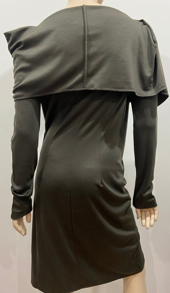 MAISON MARTIN MARGIELA Khaki Wool Blend Overlay Neck Long Sleeve Dress 40 UK8