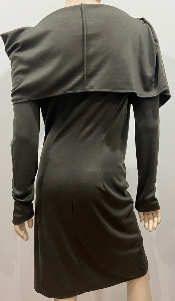 MAISON MARTIN MARGIELA Khaki Wool Blend Overlay Neck Long Sleeve Dress 40 UK8