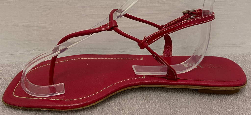 PRADA Women's Red Leather Thong Buckle Ankle Strap Sandals Shoes EU39.5 UK6.5