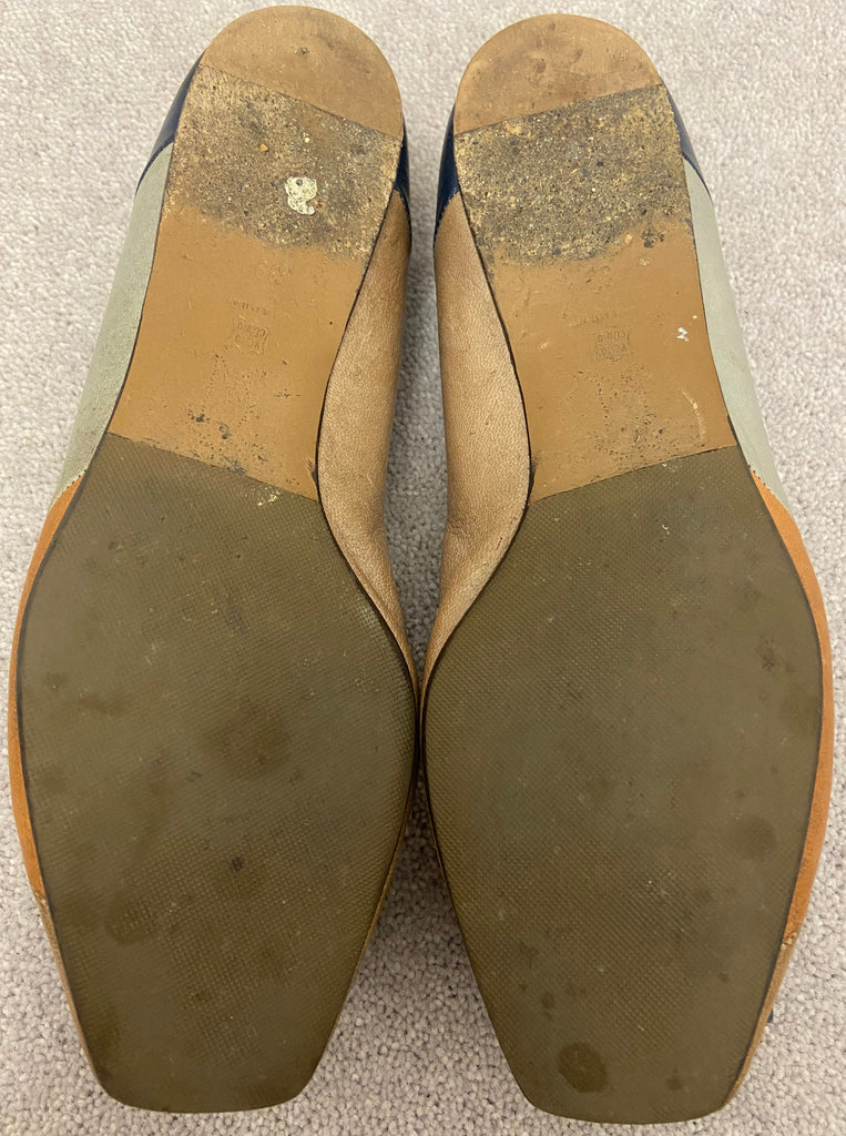 MARNI Beige Blue Grey & Orange Colour Block Leather Peep Bow Toe Shoes EU39 UK6