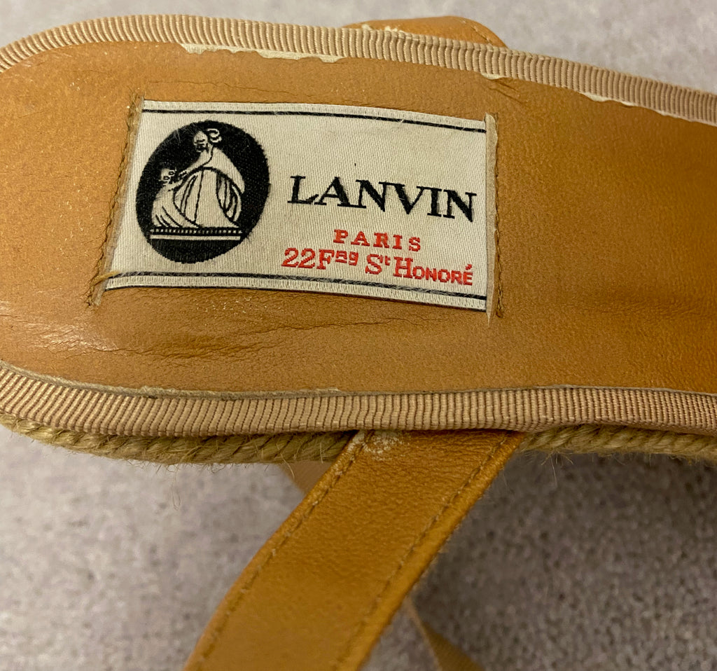 LANVIN Beige Grosgrain Ribbon Fabric Front Tie Ankle Espadrille Wedges EU39 UK6