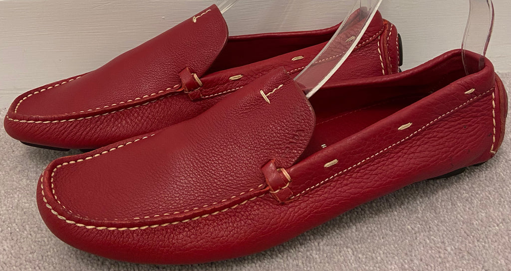 PRADA Women's Red Pebbled Leather Slip On Casual Loafers Shoes EU38.5 UK5.5