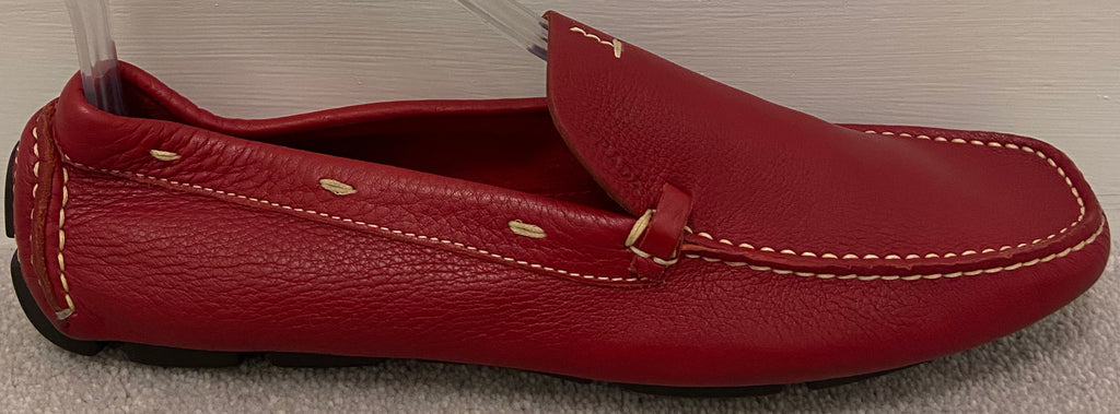 PRADA Women's Red Pebbled Leather Slip On Casual Loafers Shoes EU38.5 UK5.5